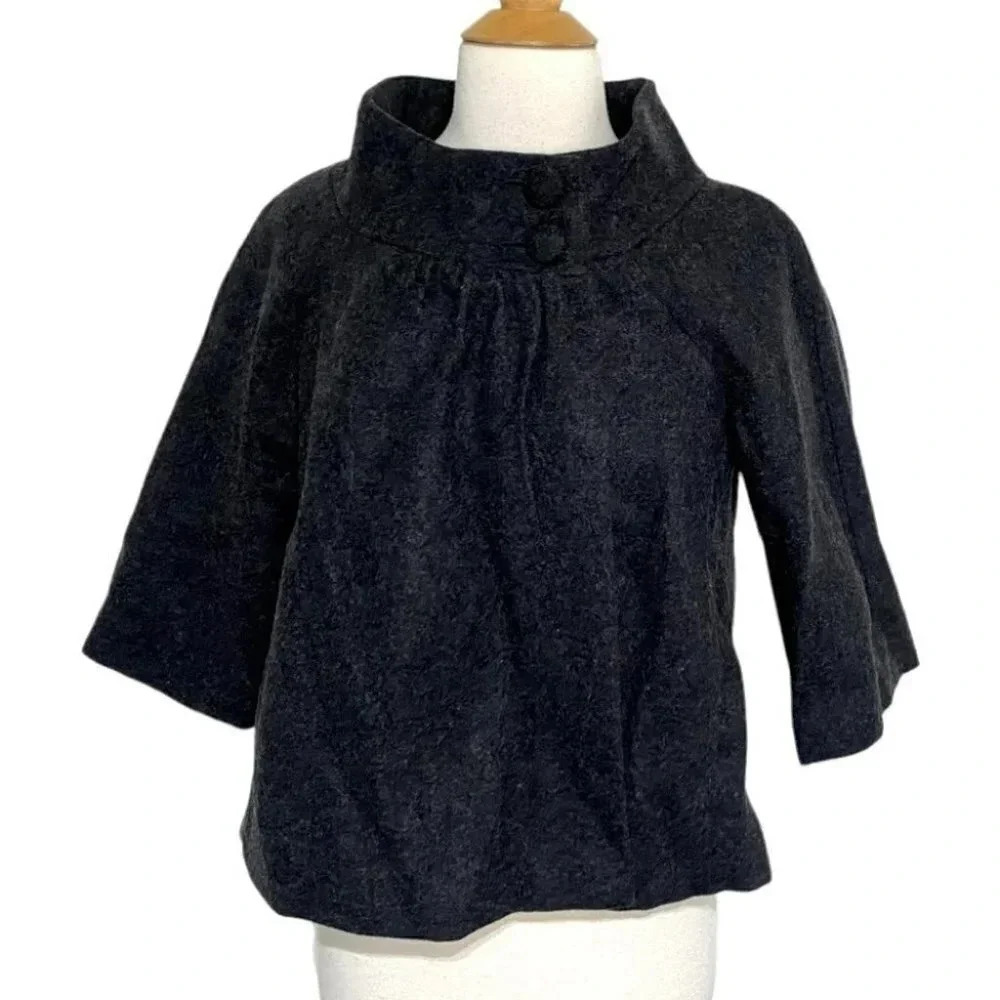 Old Navy coat‎ dark gray wool blend 3/4 sleeve mock neck swing jacket size M